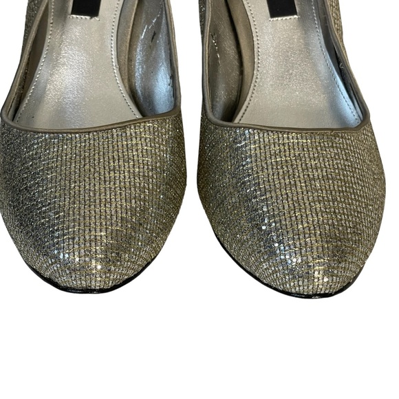 Nina Silver Glitter Fabric Leather Sole Stiletto Heel Slip On Pump Shoe Sz 8 - Picture 3 of 13